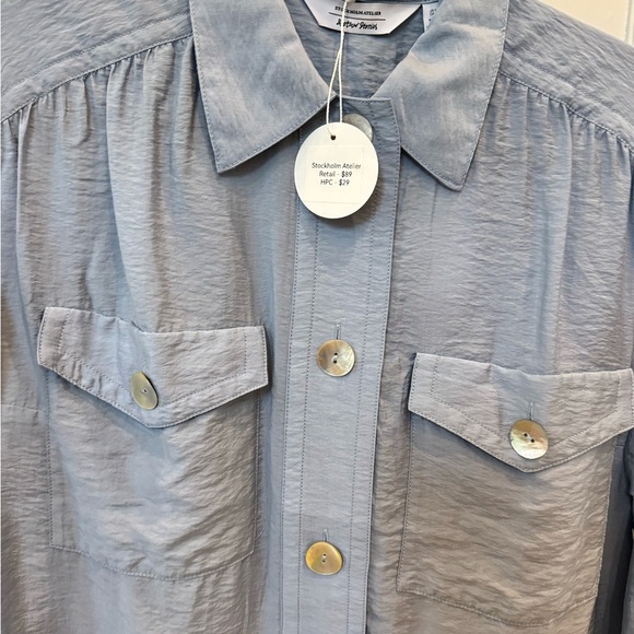 Stockholm Atelier Light Blue Button-Up Top/lightweight shacket, BRAND NEW W/TAGS - Picture 3 of 11